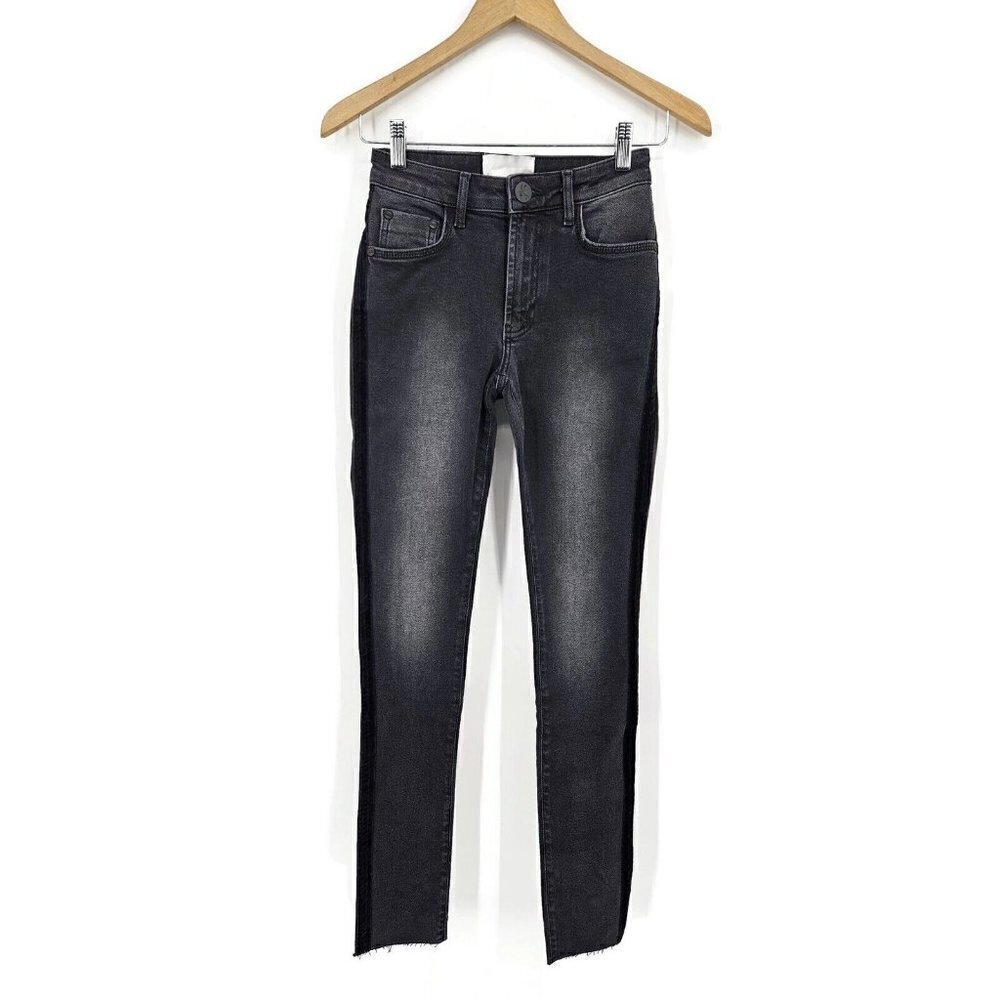 New One Teaspoon Tuxedo Stripe Freebirds II Jeans Womens 24 Black HW Skinny